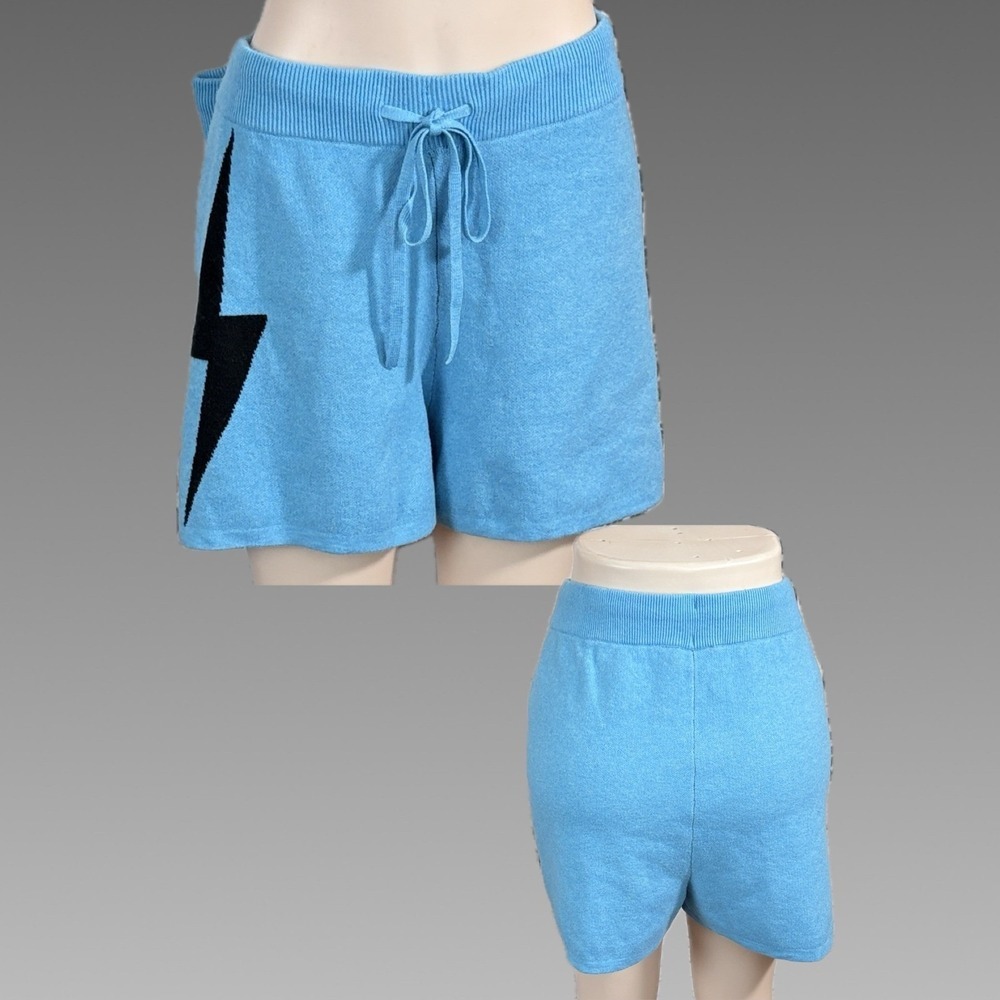 Lovesick 6X Blue Lightning Bolt Graphic Sweater Shorts Ribbed Trim Drawstring